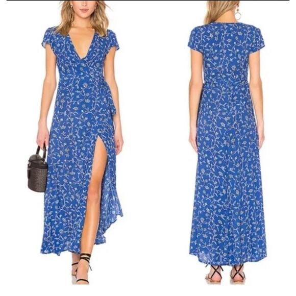 Amuse Society Revolve Summer Safari Maxi Dress Blue Coast Floral Cocktail S - Picture 1 of 10